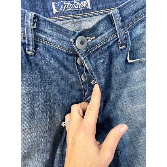 Hudson Men Denim Distressed Clifton Bootcut Jeans Pockets Dark Wash Blue Size 34 - Picture 5 of 15